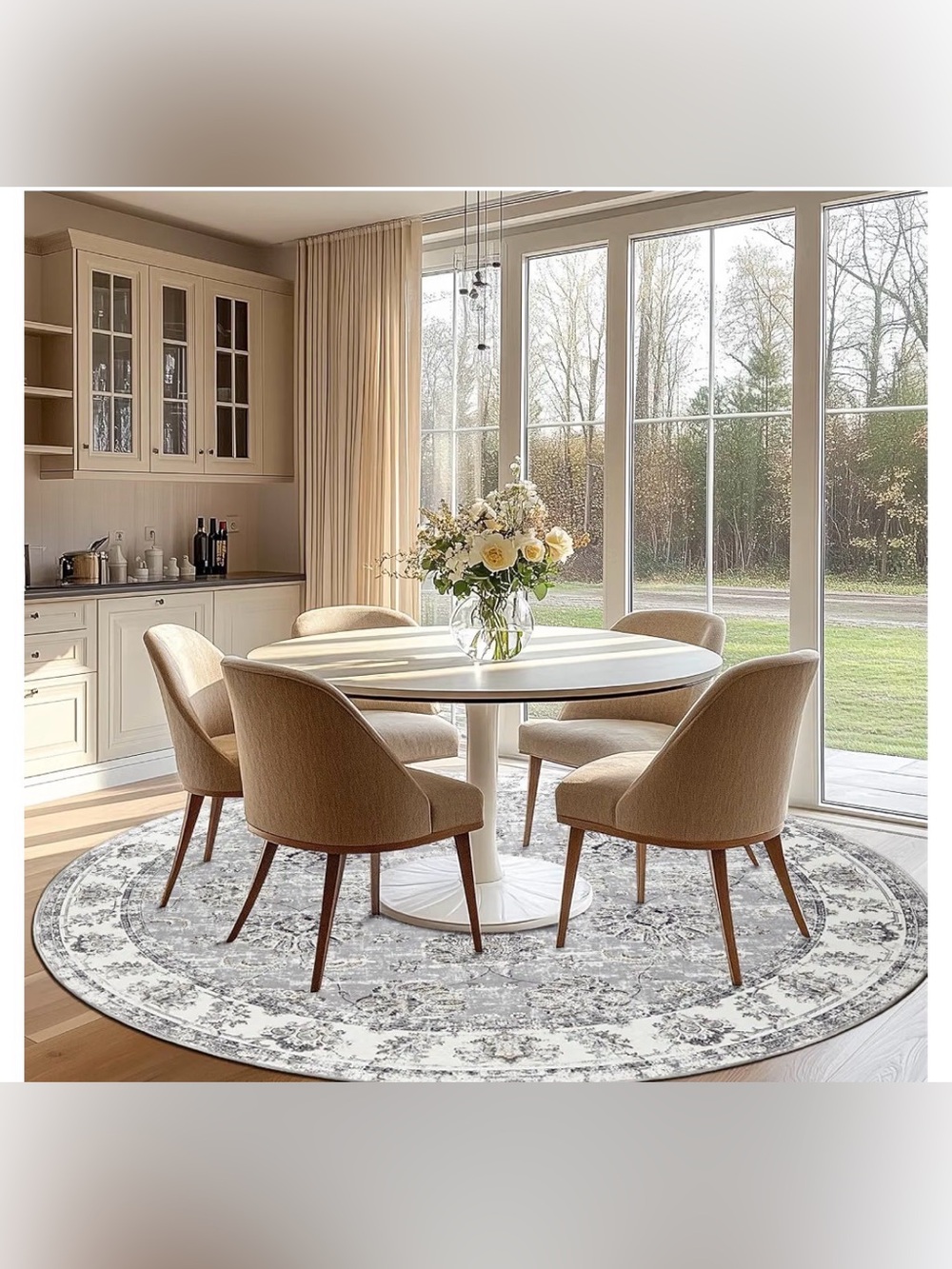 Round 7ft Grey Washable Rug - Picture 2 of 2